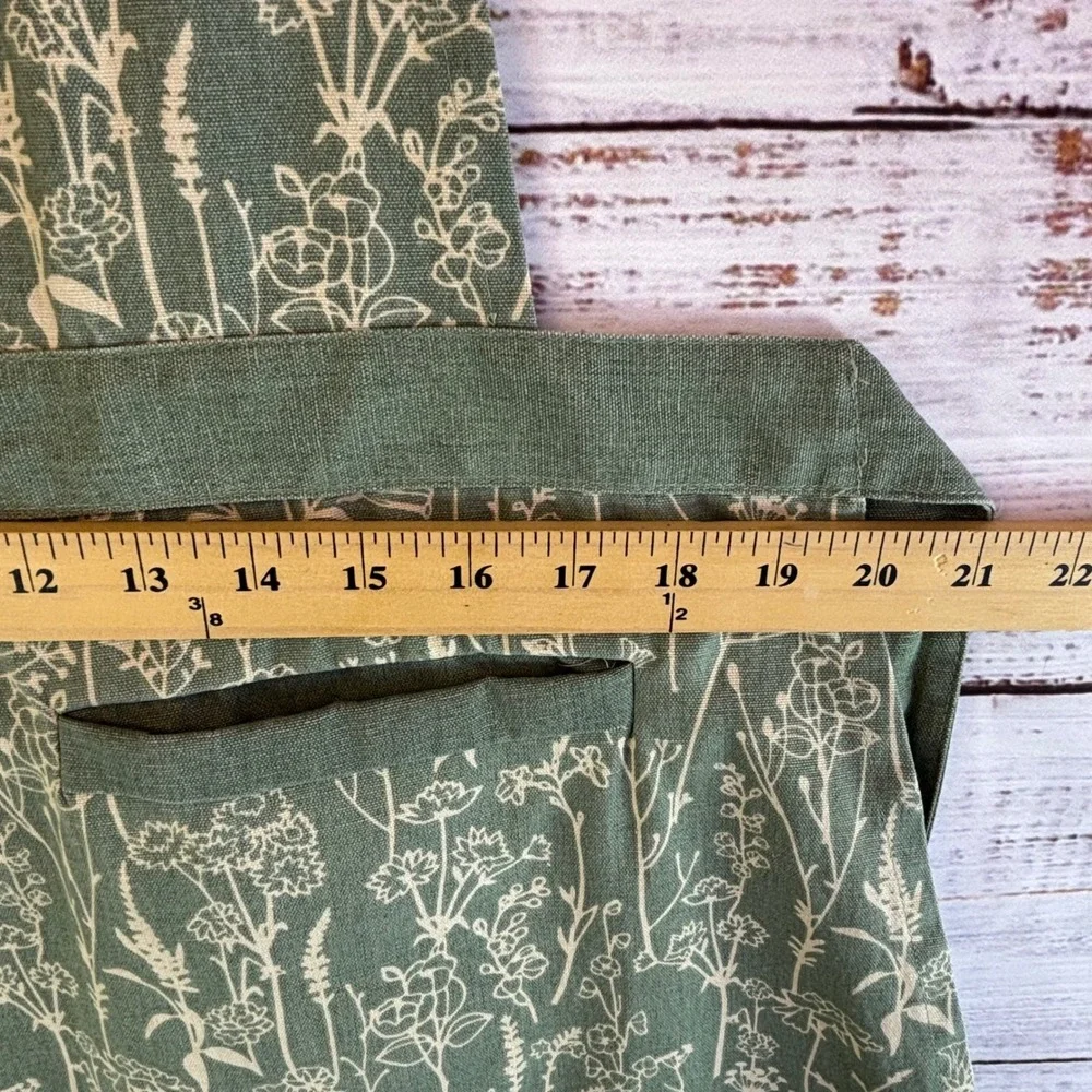 Apron Green Floral OS Cotton/Poly Canvas Cottagecore Ruffle Sage Mint Farmhouse
